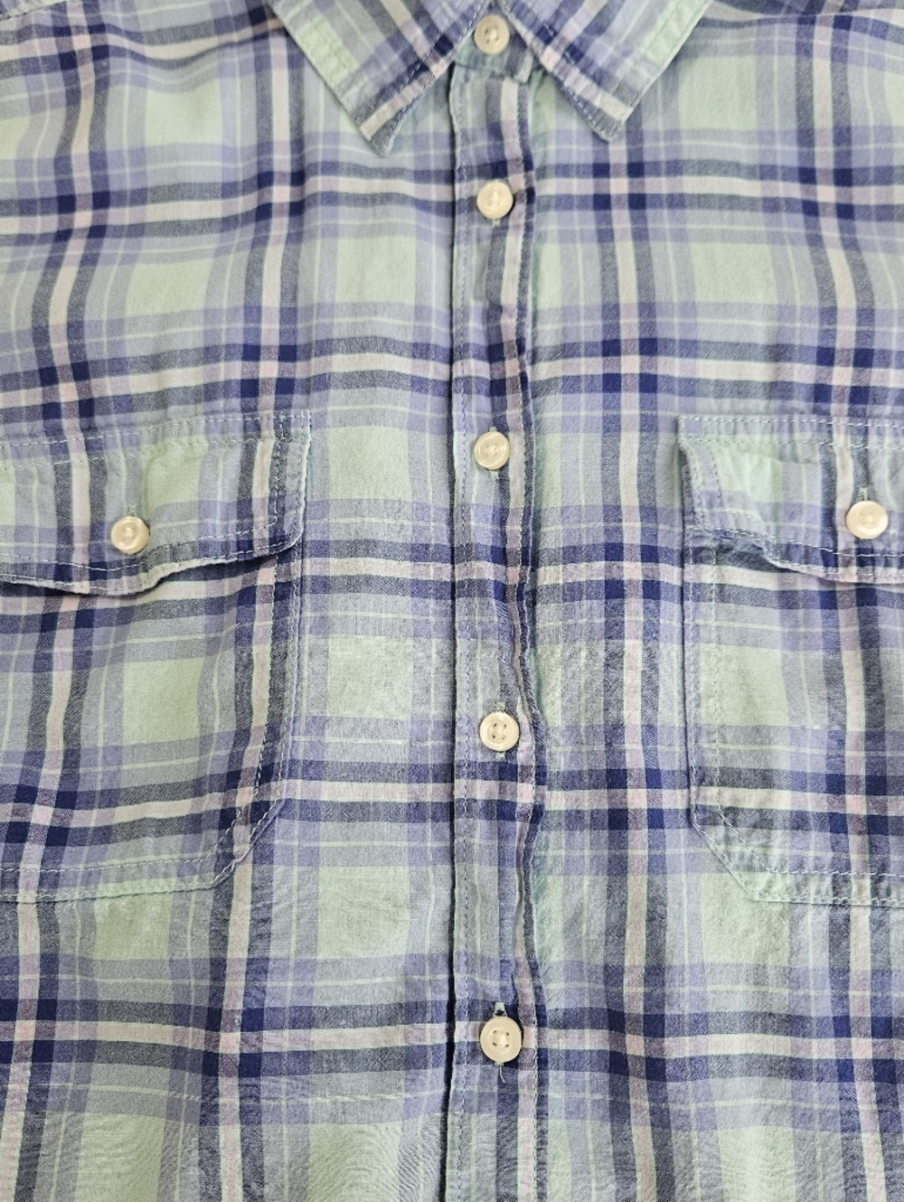 St. John's Bay Light Blue Navy Plaid Button-Down Lightweight Cotton Shirt Large - Picture 4 of 11